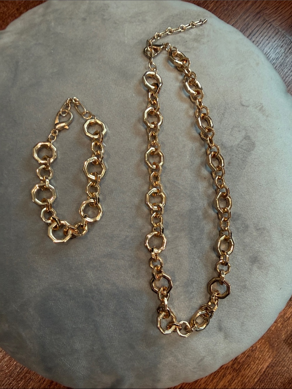 Hexagon Link Gold-Tone Necklace & Bracelet Set